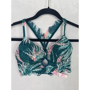 Victorias Secret PINK Date Push Up Bralette Tropical Lace Racerback Teal XS